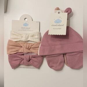Cloud Island Pink and Cream‎ Headbands and Hats with Mittens